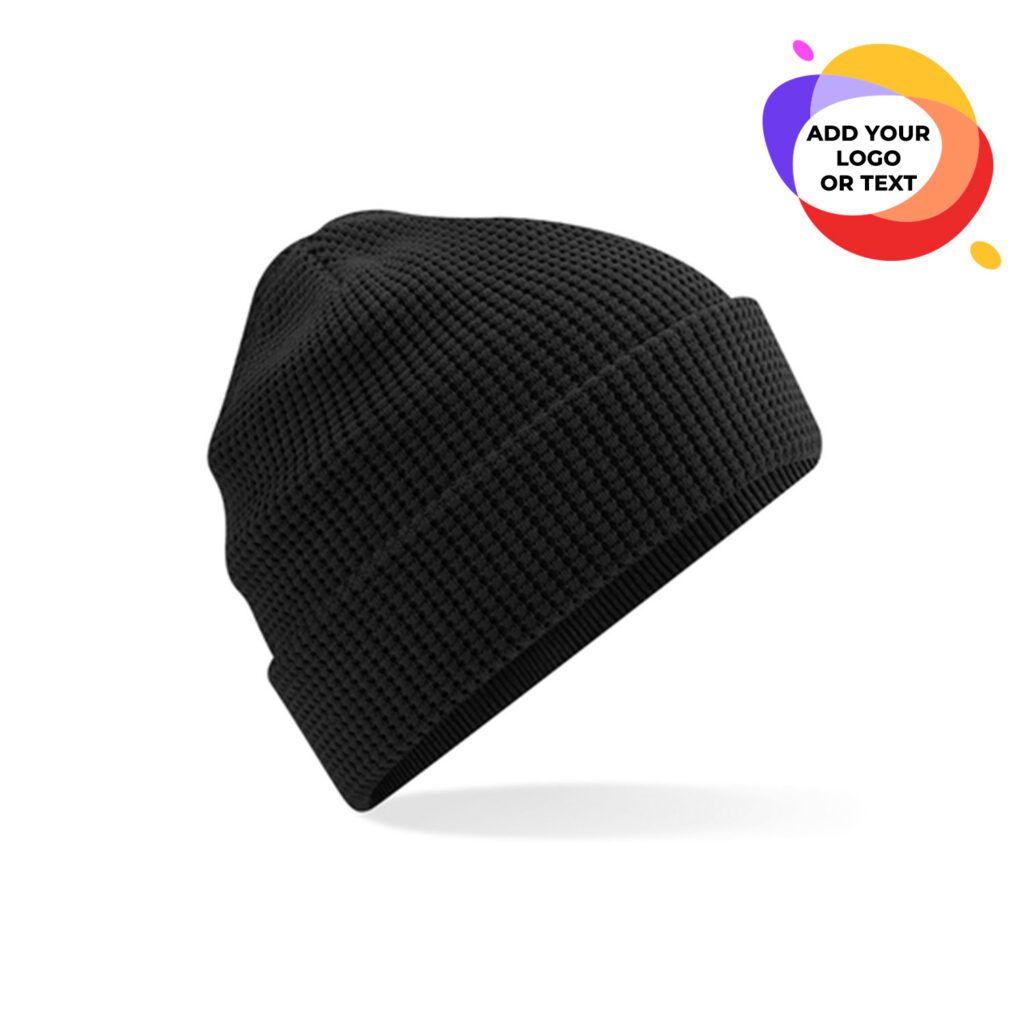 Organic-Cotton-Waffle-Beanie-BLACK--znor-print-studio