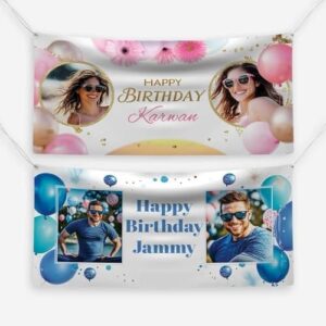 Personalised Birthday Banner with Photo & Name – Custom Vinyl Party Decoration