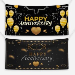 Happy Anniversary Banner | Black & Gold Party Decoration Sign